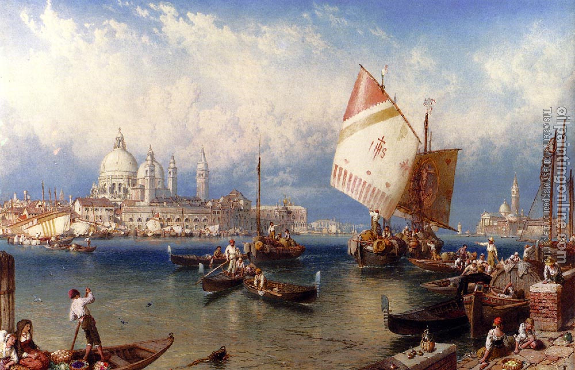 Myles Birket Foster - A market Day On The Giudecca Venice